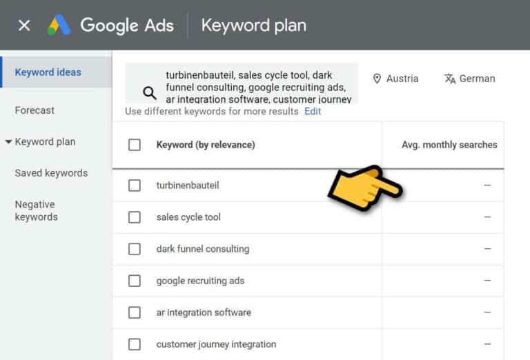 google ads keyword planner tool zeigt keywords ohne suchvolumen